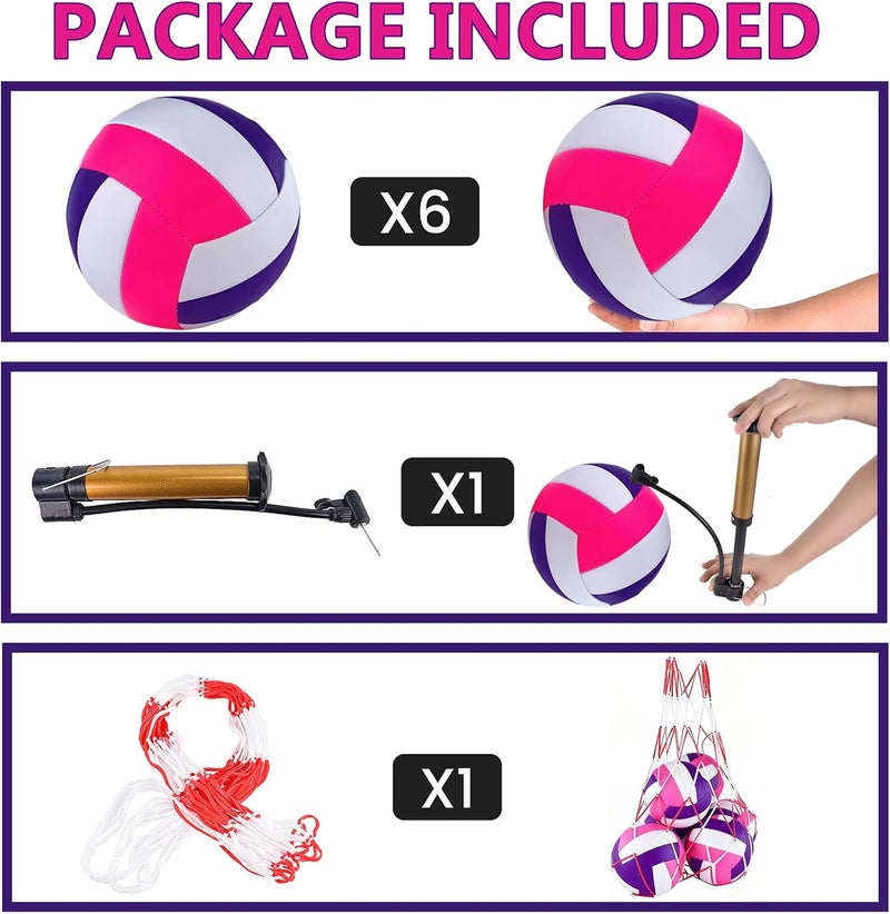 HYPGARD 6 Pack Volleyballs Official Size 5, Waterproof Soft Bulk Recreational Volley Balls with Pump and Net Bag for Indoor Outdoor Beach Sand Water Pool Game Training Match for Teenager Beginner - Image 2
